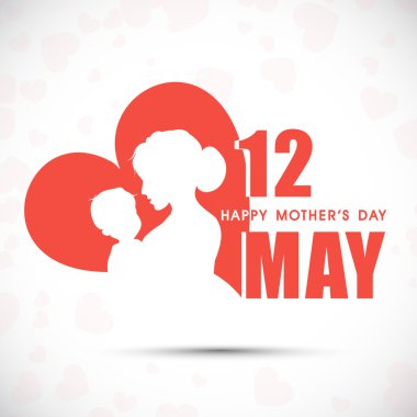 Silhouette of a mother and her child with text 12th May for Happ clipart