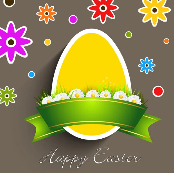 Easter egg with ribbon on floral background. — Stock Vector