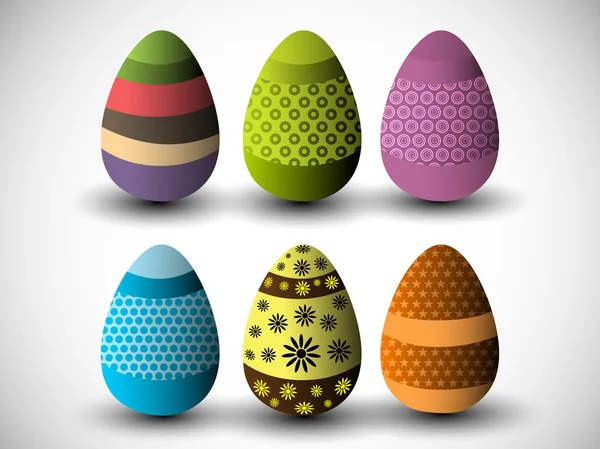Huevos de Pascua coloridos y bellamente decorados sobre fondo gris — Vector de stock