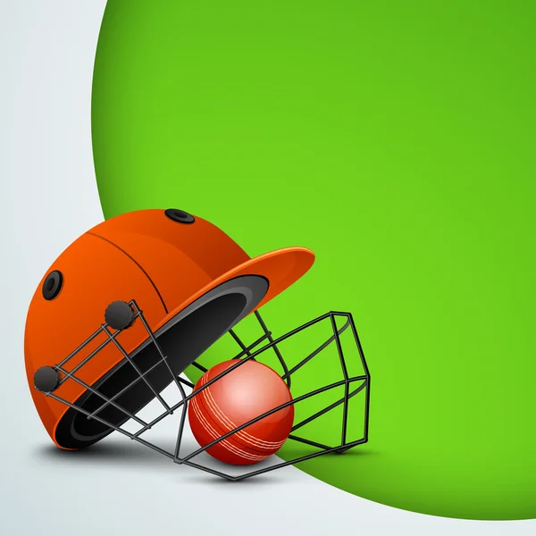 Sports concept with cricket helmet with ball on abstract green b