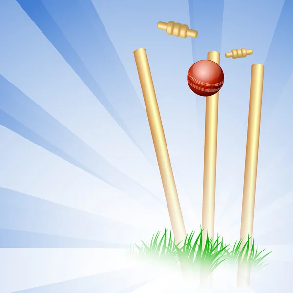 Abstracte sport concept met cricket bal op wicket stronken. — Stockvector