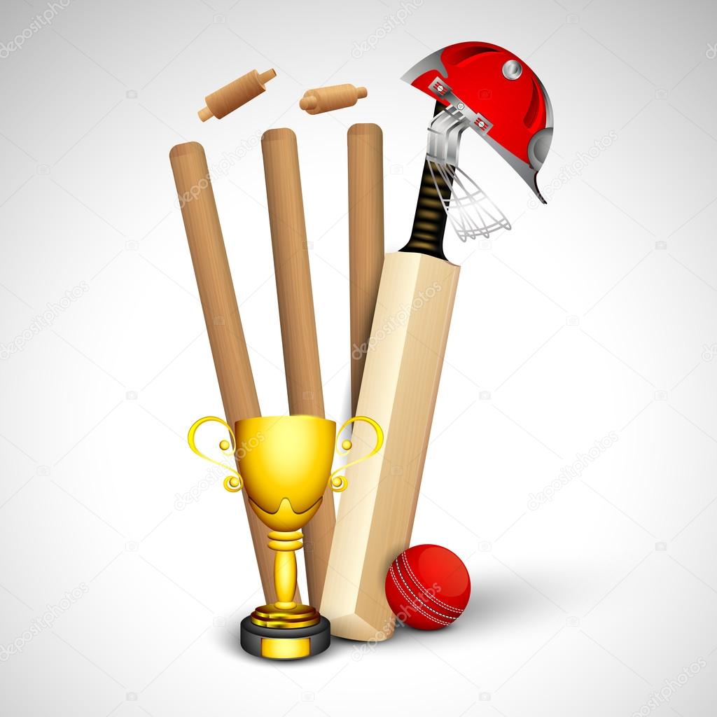 Abstract sports concept with cricket ball on wicket stumps.