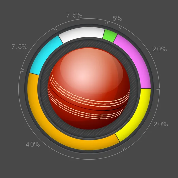 Abstrato conceito de esportes com bola de críquete brilhante no backgrou onda — Vetor de Stock