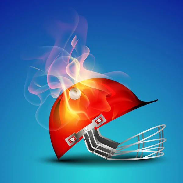 Cricket-Helm in Flammen auf blauem Hintergrund. — Stockvektor