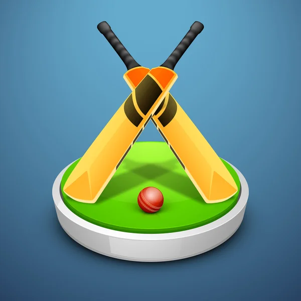 Cricket bats och bollen på fältet scenen. — Stock vektor