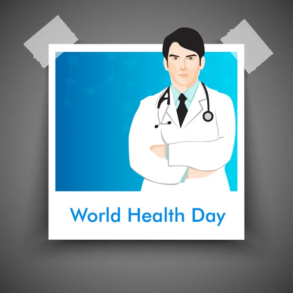 Abstracte wereld gezondheid dag concept met illustratie van arts. — Stockvector