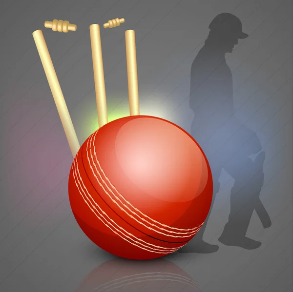 Абстрактна спортивна концепція з крикетним м'ячем на хвістних пнях . — стоковий вектор