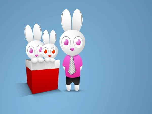 Glad fäder dag koncept med två lilla kanin son i en röd gi — Stock vektor