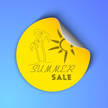 Summer sale concept with palm trees and sun design on sticker, l clipart