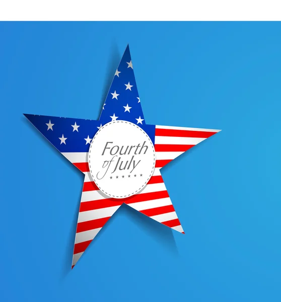Drapeau américain en forme d'étoile sur fond bleu avec texte Quatrième — Image vectorielle