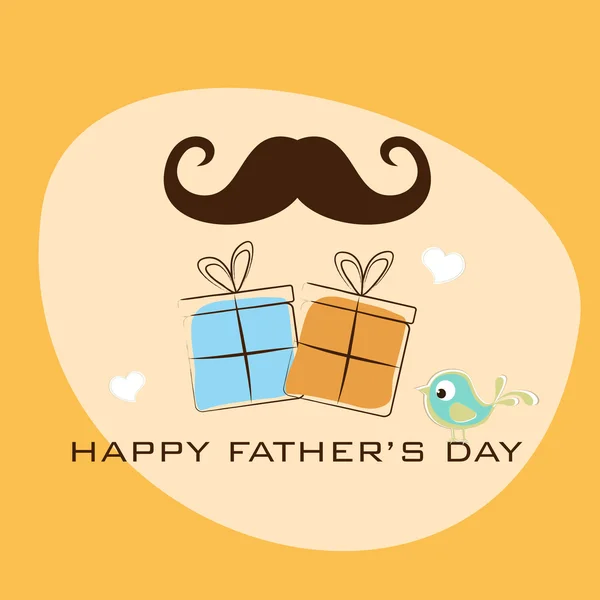 Beautiful Concept for Happy Fathers Day with mustache and gift — Stock Vector