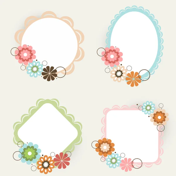 Beautiful floral decorated photo frames in different shapes. — Stock Vector