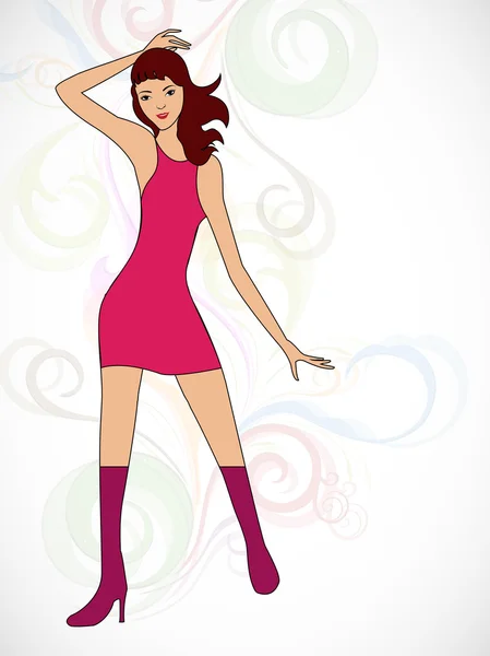 Beautiful fashionable girl on colorful abstract background. — Stock Vector