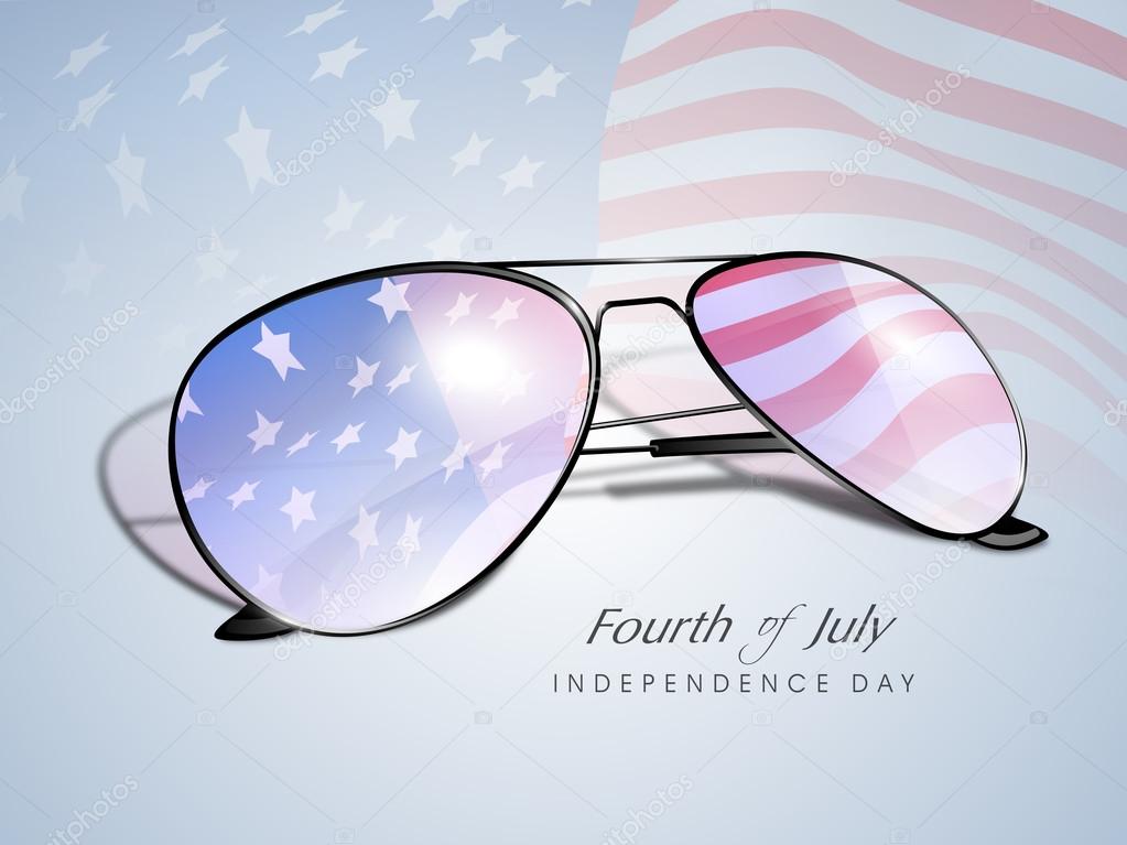 Waving American Flag reflecting in a sun glasses, Fourth of July