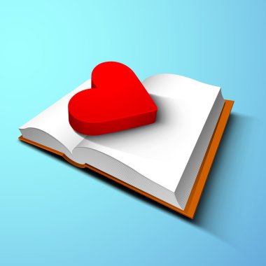 defter, aşk kavramı üzerinde 3D kırmızı kalp.