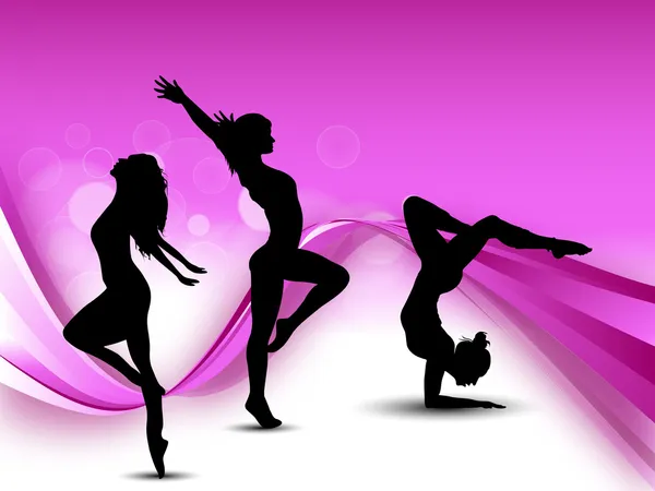 Illustration de filles de gymnastique rythmique sur fond de vague rose — Image vectorielle