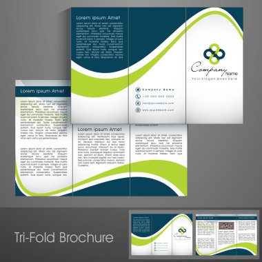 Professional business three fold flyer template, corporate broch clipart