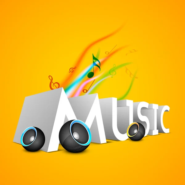 3D text Music with speakers on yellow background. — Stock Vector