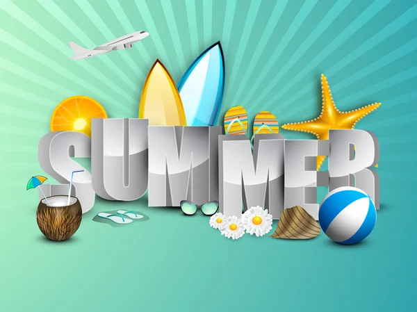 Summer holidays background with sun, flip flops, coconut water — Stockvector