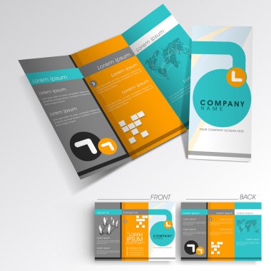 Professional business three fold flyer template, corporate broch clipart