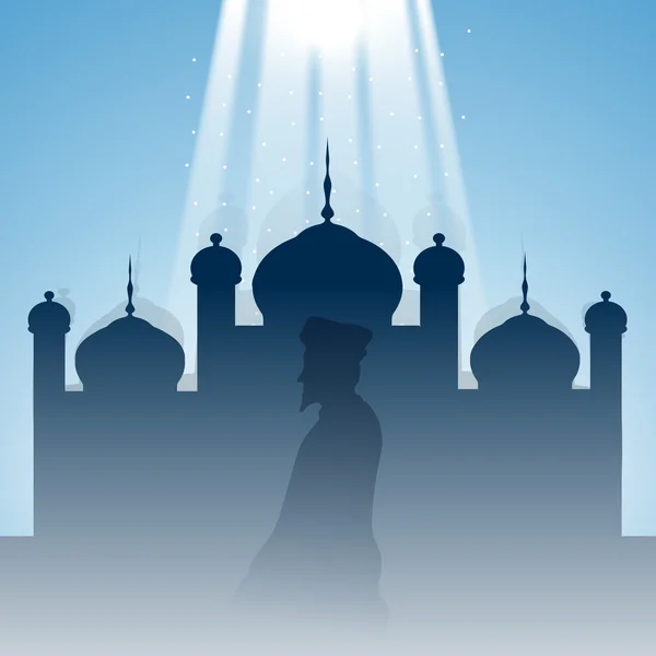Silhouette of a Muslim man reading Namaz in Mosque or 