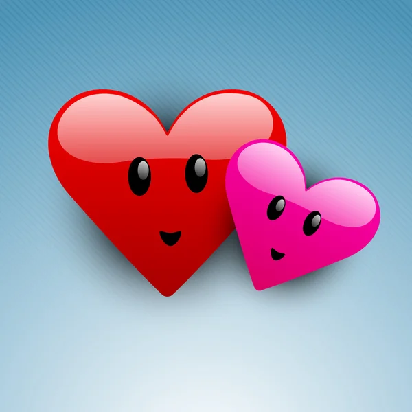 Glanzende twee liefde hart op blauwe achtergrond. — Stockvector