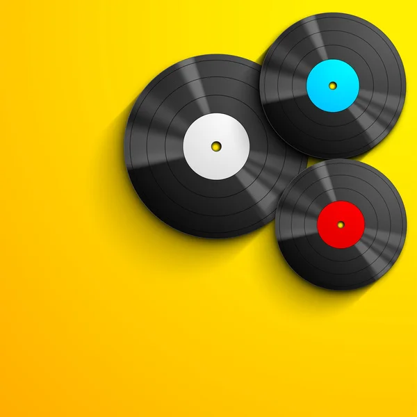 Muzikaal concept met vinyl schijf op gele achtergrond. — Stockvector