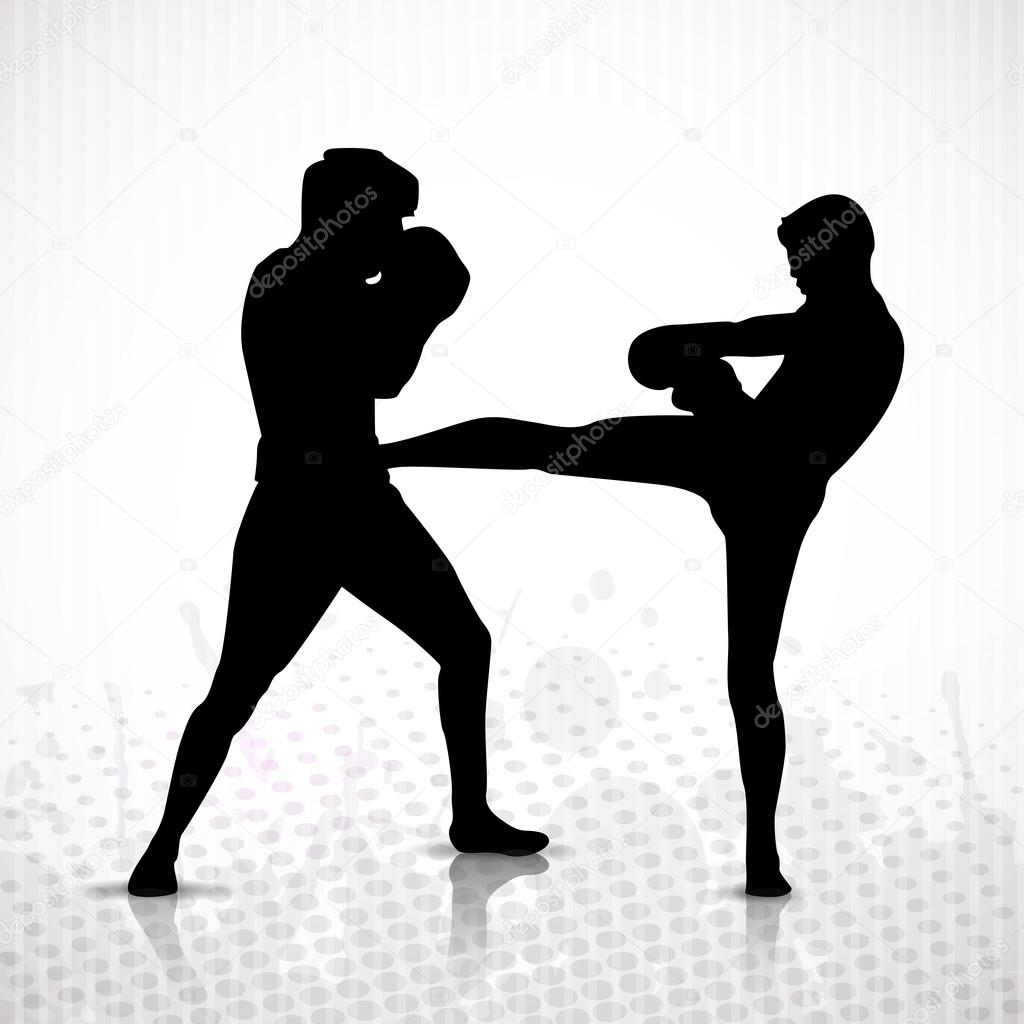 Silhouette of a boxers during boxing on abstract grungy backgrou