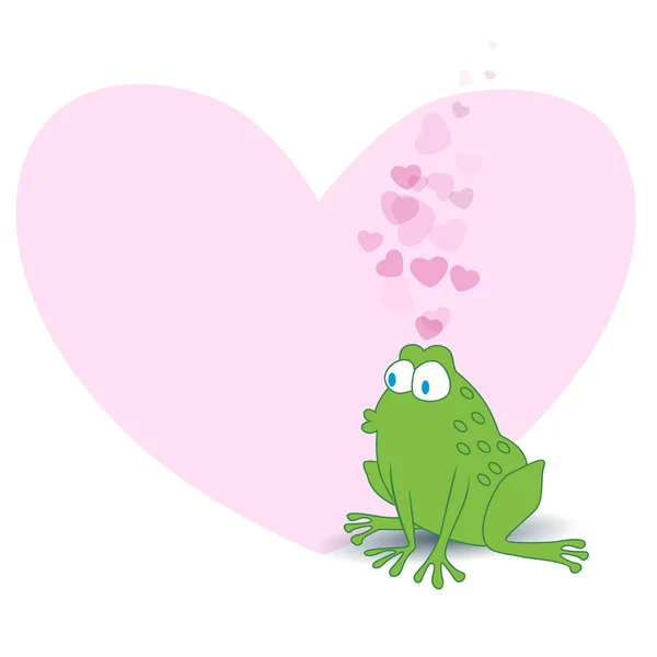 Concept d'amour avec grenouille sur fond en forme de coeur rose . — Image vectorielle