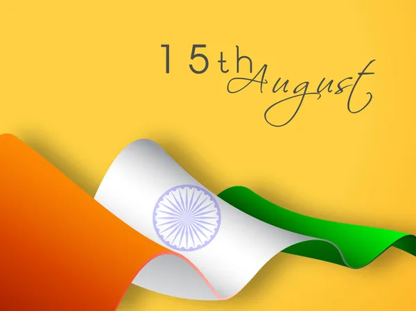 Drapeau national indien vague avec texte 15 août sur backgr jaune — Image vectorielle