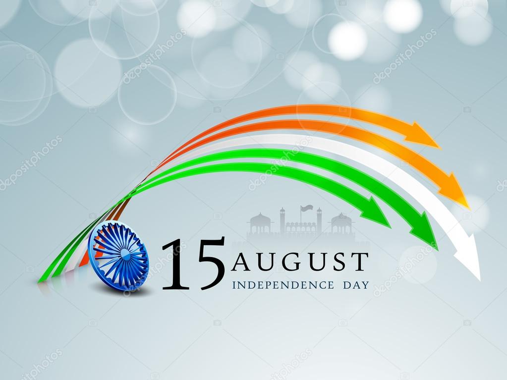 Indian Independence Day background with 3D ashoka wheel and arro