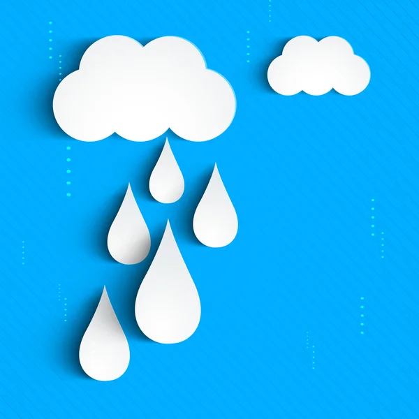 Stagione delle piogge sfondo con nuvole e gocce di pioggia . — Vettoriale Stock
