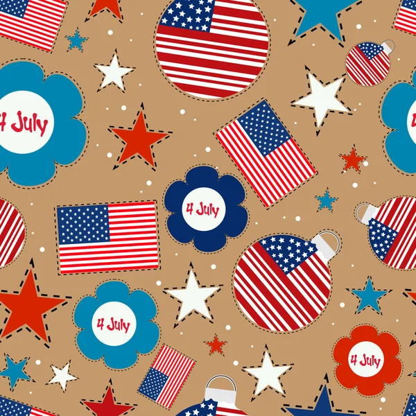 Nahtloses Muster für den 4. Juli, den amerikanischen Unabhängigkeitstag. — Stockvektor