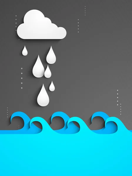 Rainy season background with clouds an raindrops. — Stock Vector