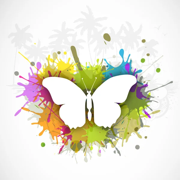 Vlinder aan grungy kleurrijke abstracte achtergrond, concept voor su — Stockvector