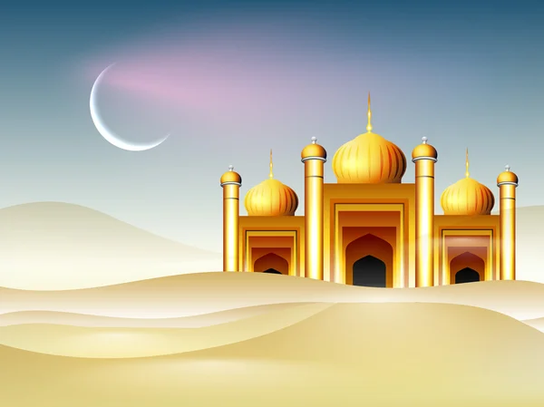Mesquita dourada e crescente fundo da lua para Ramadã Kareem . — Vetor de Stock