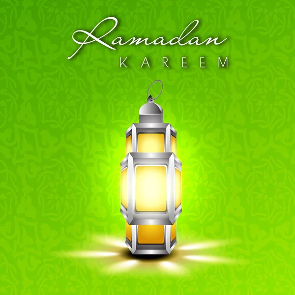 Illuminated Arabic lamp on green background for Ramadan Kareem. — Stock Vector