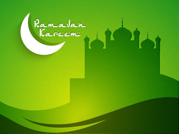Ramadan Kareem Hintergrund mit Moschee und glänzendem Mond. — Stockvektor
