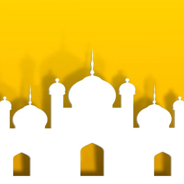 View of mosque on yellow background concept for muslim community — Stock Vector