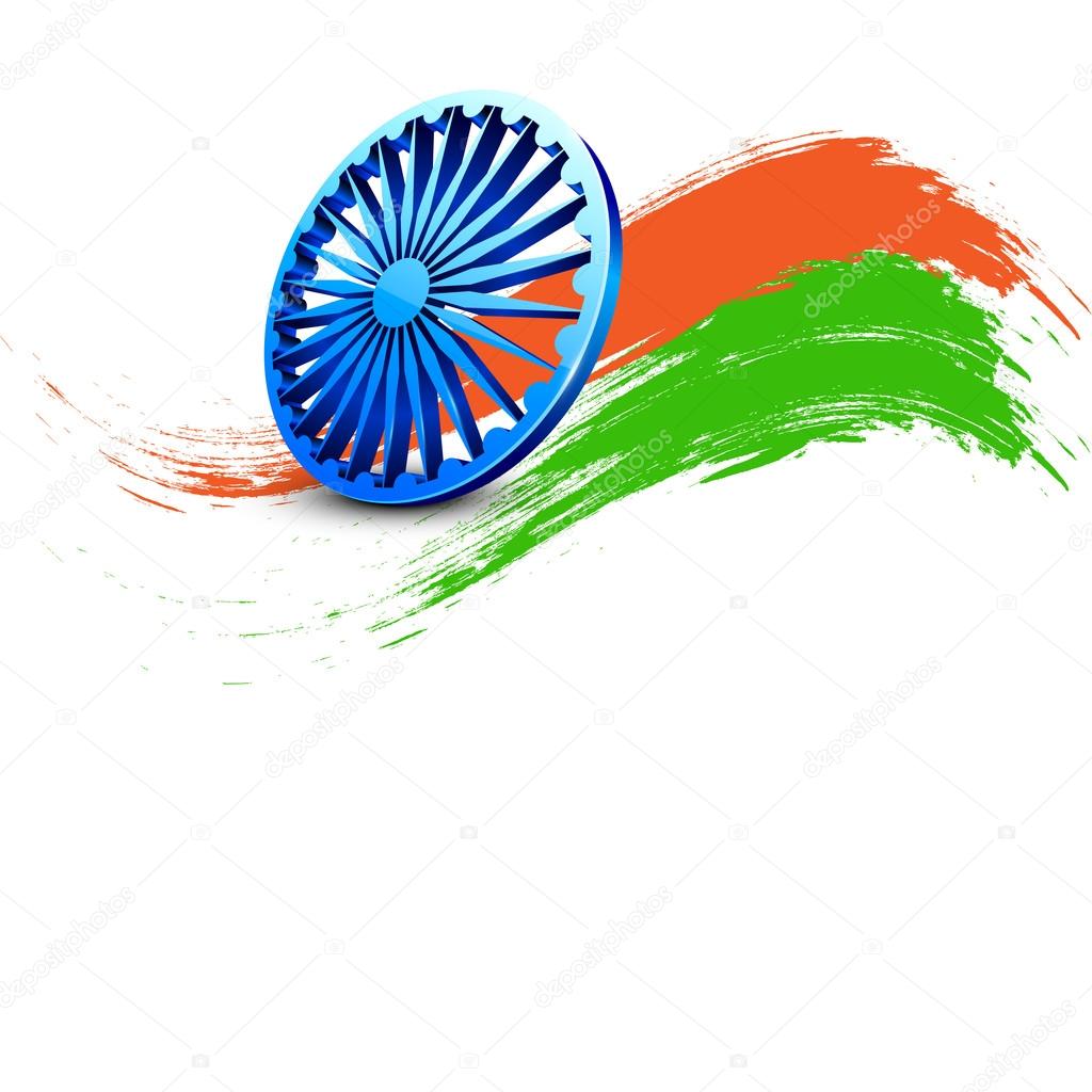 Indian Independence Day background with 3D Ashoka wheel and saff