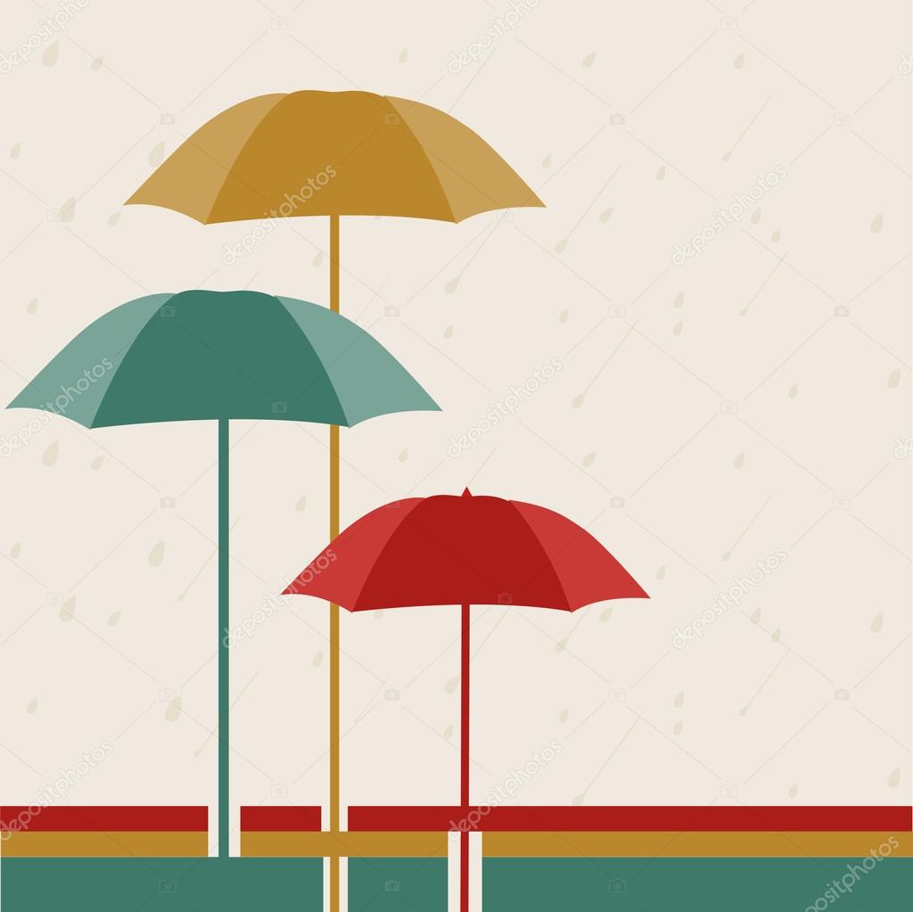 Raindrops with umbrella, rainy season background.