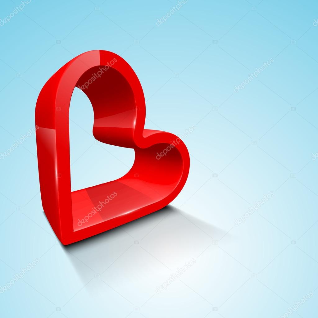 3d red heart on blue background, love concept.