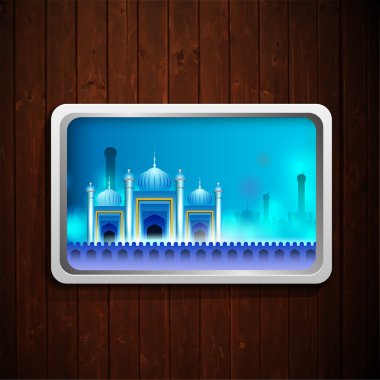 Ramazan kar için ahşap duvar caminin dikdörtgen çerçeve içinde görünüm