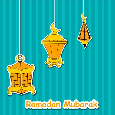 Işıklı asma üzerinde soyut mavi backgro'deki altın Arapça lambalar