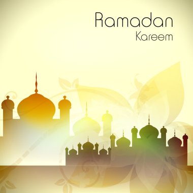 Ramazan kareem için çiçek dekore edilmiş zemin üzerine caminin görünümü