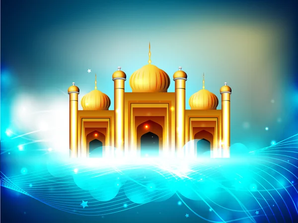 Ramazan kareem için parlak mavi dalgalar zemin üzerine altın Camii.