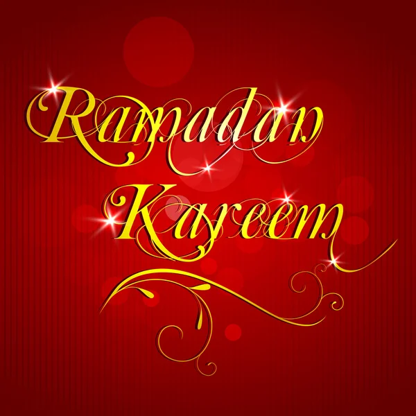 Texto dorado Ramdan Kareem sobre fondo rojo . — Vector de stock