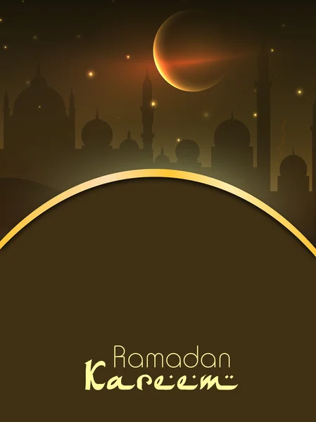 Ramadan Kareem sfondo con vista della moschea al chiaro di luna splendente — Vettoriale Stock