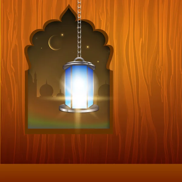 Повесить светящуюся арабскую лампу на деревянных окнах для Ra — стоковый вектор
