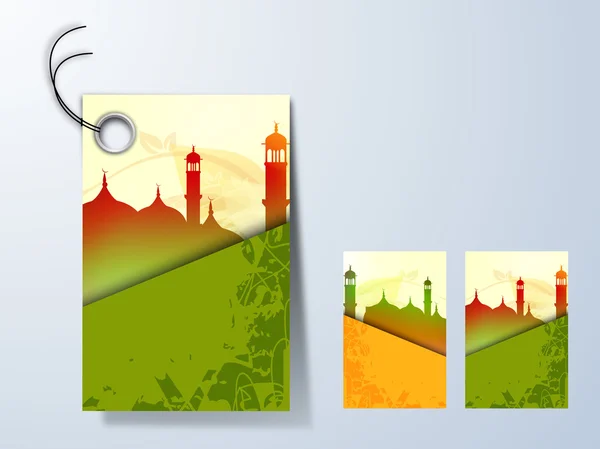 Islamiska taggen, etiketter eller klistermärken med utsikt över moskén. — Stock vektor
